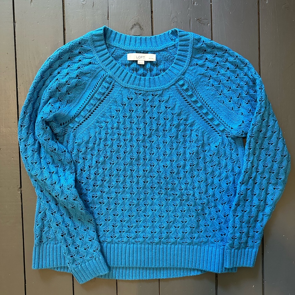 LOFT Teal Textured Crew Neck Sweater